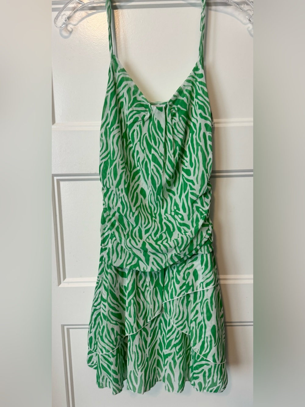 Diane von Furstenberg Target Green Zebra Print Tiered Ruffle Maxi Dress Size M - Picture 4 of 8